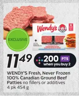 Sobeys WENDY'S Fresh, Never Frozen 100% Canadian Ground Beef Patties offer