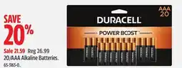 Canadian Tire Duracell 20/AAA Alkaline Batteries offer