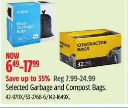 Canadian Tire Frank Selected Garbage and Compost Bags offer