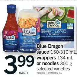 Fortinos BLUE DRAGON SAUCE, 150-310 ML, WRAPPERS, 134 ML OR NOODLES 300 G offer