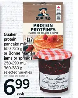 Fortinos QUAKER PROTEIN PANCAKE MIX, 650-725 G OR BONNE MAMAN JAMS OR SPREADS, 250-290 ML/ 360-380 G offer
