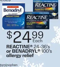 Fortinos REACTINE 24-36' S OR BENADRYL 100' S ALLERGY RELIEF offer