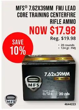 Cabela's MFS 7.62X39MM FMJ LEAD CORE TRAINING CENTERFIRE RIFLE AMMO offer