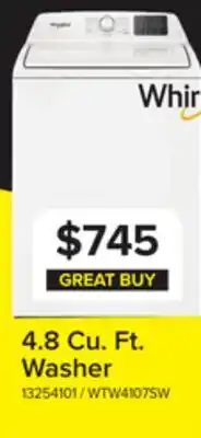 Leon's Whirlpool White Top Load Washer (4.8 Cu. Ft. IEC) - WTW4107SW offer