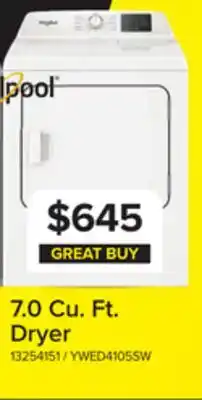 Leon's Whirlpool White Electric Dryer (7.0 Cu. Ft.) with Adaptive Dry - YWED4105SW offer