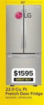 Leon's LG 30 22 Cu. Ft. Smudge Resistant Stainless Steel French Door Refrigerator - LRFNS2200S offer