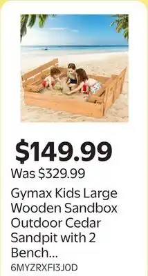 Walmart Gymax Kids Large Wooden Sandbox Outdoor Cedar Sandpit with 2 Bench Seats offer