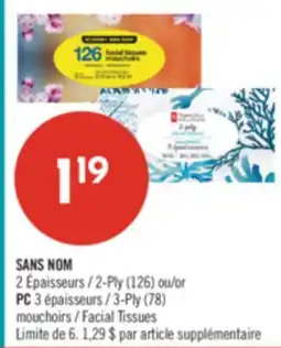 Pharmaprix NO NAME 2-Ply (126) or PC 3-Ply (78) Facial Tissues offer