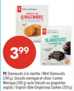 Pharmaprix PC Mint Slamscuits (240 g), Lemon Meringue (300 g) or English-Style Gingersnap Cookies (350 g) offer