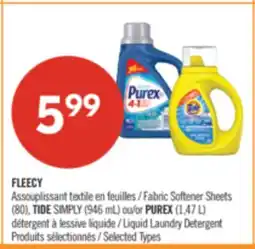 Pharmaprix FLEECY Fabric Softener Sheets (80), TIDE SIMPLY (946 mL) or PUREX (1.47 L) Liquid Laundry Detergent offer