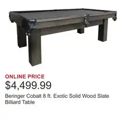 Costco Beringer Cobalt 8 ft. Exotic Solid Wood Slate Billiard Table offer