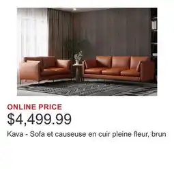 Costco Kava - Sofa et causeuse en cuir pleine fleur, brun offer