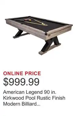 Costco American Legend 90 in. Kirkwood Pool Rustic Finish Modern Billiard Table offer