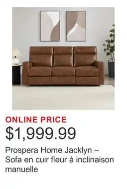 Costco Prospera Home Jacklyn – Sofa en cuir fleur à inclinaison manuelle offer