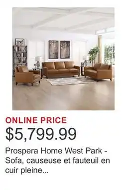 Costco Prospera Home West Park - Sofa, causeuse et fauteuil en cuir pleine fleur offer