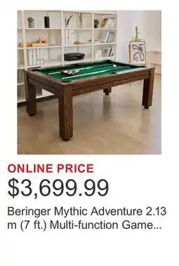 Costco Beringer Mythic Adventure 2.13 m (7 ft.) Multi-function Game Billiard Table offer