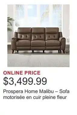 Costco Prospera Home Malibu – Sofa motorisée en cuir pleine fleur offer