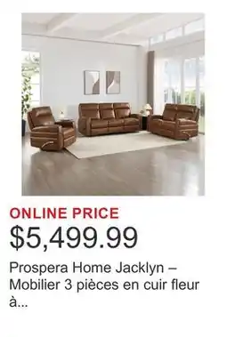 Costco Prospera Home Jacklyn – Mobilier 3 pièces en cuir fleur à inclinaison manuelle offer