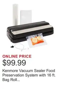 Costco Kenmore Vacuum Sealer Food Preservation System with 16 ft. Bag Roll & Bags offer