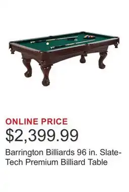 Costco Barrington Billiards 96 in. Slate-Tech Premium Billiard Table offer