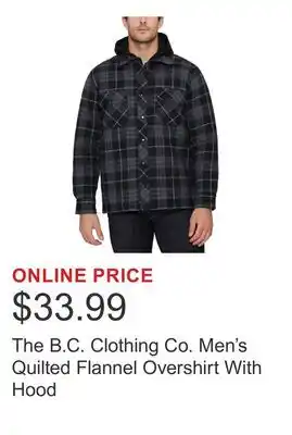 Costco The B.C. Clothing Co. Men's Quilted Flannel Overshirt With Hood offer