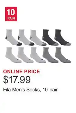 Costco Fila Men's Socks, 10-pair offer