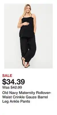 Old Navy Old Navy Maternity Rollover-Waist Crinkle Gauze Barrel Leg Ankle Pants offer