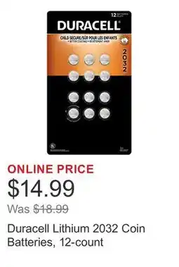 Costco Duracell Lithium 2032 Coin Batteries, 12-count offer