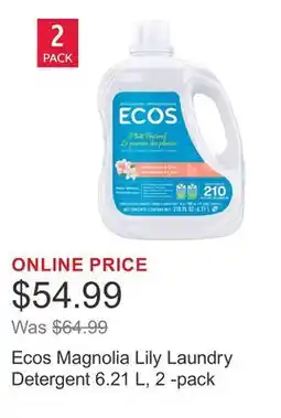 Costco Ecos Magnolia Lily Laundry Detergent 6.21 L, 2 -pack offer