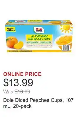 Costco Dole Diced Peaches Cups, 107 mL, 20-pack offer