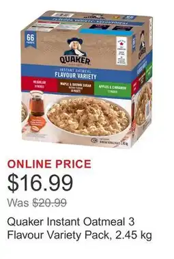 Costco Quaker Instant Oatmeal 3 Flavour Variety Pack offer