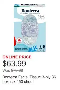 Costco Bonterra Facial Tissue 3-ply 36 boxes x 150 sheet offer