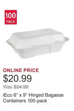 Costco iEco 6 x 9 Hinged Bagasse Containers 100-pack offer