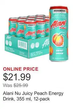 Costco Alani Nu Juicy Peach Energy Drink, 355 ml, 12-pack offer