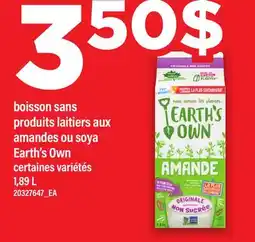 Maxi BOISSON SANS PRODUITS LAITIERS AUX AMANDES OU SOYA EARTH'S OWN offer
