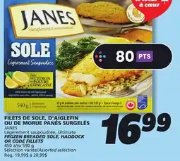 IGA JANES FROZEN BREADED SOLE, HADDOCK OR CODE FILLETS offer