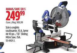 Canadian Tire MASTERCRAFT 10˝ Sliding Mitre Saw, 15A offer