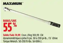 Canadian Tire MAXIMUM 1⁄2˝-Drive Torque Wrench. 50-250 ft-lbs offer