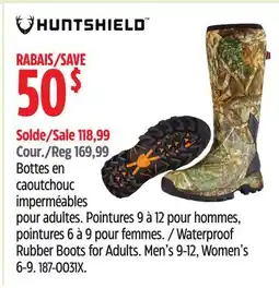 Canadian Tire Huntshield Waterproof Rubber Boots for Adults offer