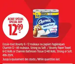 Canadian Tire Bounty Paper Towel 6=12 Rolls or Charmin Bathroom Tissue 12=48 Rolls, Strong or Soft offer