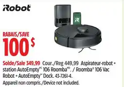 Canadian Tire Roomba 106 Vac Robot + AutoEmpty Dock offer