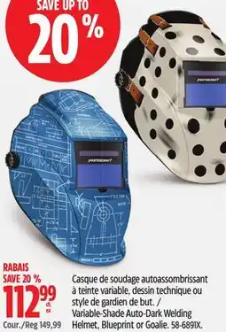 Canadian Tire Mastercraft Variable-Shade Auto-Dark Welding Helmet, Blueprint or Goalie offer