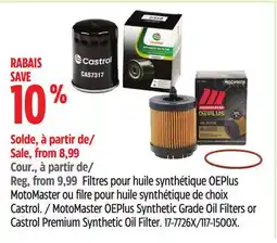Canadian Tire MotoMaster OEPlus Synthetic Grade Oil Filters or Castrol Premium Synthetic Oil Filter offer