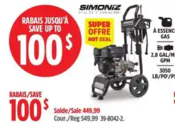 Canadian Tire Simoniz Platinum 3050 PSI 2.8 GPM Gas Pressure Washer with Extension Wand offer