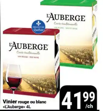 Pasquier Vinier rouge ou blanc L'Auberge offer