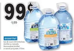 Familiprix Essentiel Demineralized, distilled or natural spring water, 4litres offer