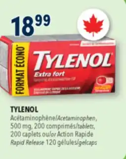 Familiprix TYLENOL Acetaminophen, 500 mg, 200 tablets, 200 or Action Rapid Release, 120 gelcaps offer