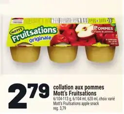 Metro COLLATION AUX POMMES MOTT'S FRUITSATIONS | MOTT'S FRUITSATIONS APPLE SNACK offer