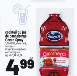 Metro COCKTAIL OU JUS DE CANNEBERGE OCEAN SPRAY | OCEAN SPRAY CRANBERRY COCKTAIL OR JUICE offer
