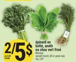 Marché Adonis ÉPINARD EN BOTTE, ANETH OU CHOU VERT FRISÉ | SPINACH BUNCH, DILL OR GREEN KALE offer